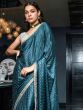 Fabulous Blue Zari Weaving Satin Engagement Wear Saree With Blouse
