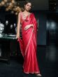 Unique Coral Red Zari Weaving Satin Wedding Wear Saree With Blouse