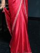 Unique Coral Red Zari Weaving Satin Wedding Wear Saree With Blouse