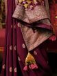 Attractive Wine Zari Weaving Silk Events Wear Saree With Blouse