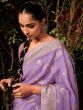 Lovely Lavender Zari Weaving Silk Reception Wear Saree With Blouse