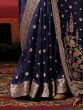 Captivating Navy Blue Zari Weaving Silk Traditional Saree With Blouse