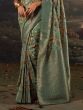 Attractive Green Floral Printed Silk Festive Wear Saree With Blouse