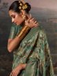 Attractive Green Floral Printed Silk Festive Wear Saree With Blouse