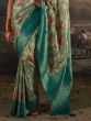 Ravishing Cyan Blue Floral Printed Silk Saree With Blouse