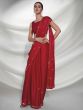 Beauteous Red Stone Work Satin Sangeet Wear Saree With Blouse