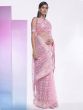 Beautiful Pink Net Embroidered Party Wear Saree With Blouse