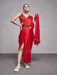 Captivating Red Chiffon Traditional Plain Saree With Blouse