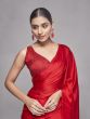 Captivating Red Chiffon Traditional Plain Saree With Blouse