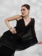 Fancified Black Swarovski Work Chiffon Designer Saree With Blouse