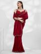 Glamorous Red Swarovski Work Satin Reception Wear Saree With Blouse