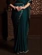 Exquisite Teal Blue Stone-Work Satin Party Wear Saree With Blouse