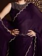 Lavish Purple Stone-Work Satin Designer Saree With Blouse
