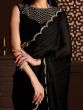 Attractive Black Stone-Work Satin Designer Saree With Blouse