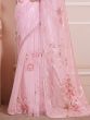 Exquisite Pink Floral Printed Organza Festive Wear Saree With Blouse