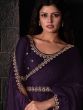 Attractive Purple Stone Work Satin Reception Wear Saree With Blouse