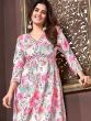 Glamorous Off-White & Pink Floral Printed Rayon Salwar Kameez