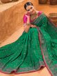 Enticing Green Mirror Work Banarasi Silk Saree With Blouse