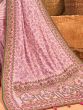 Alluring Pink Mirror Work Banarasi Silk Wedding Wear Saree With Blouse