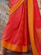 Luxurious Coral Red Zari Weaving Silk Function Wear Saree With Blouse