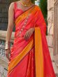 Luxurious Coral Red Zari Weaving Silk Function Wear Saree With Blouse