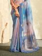 Pretty Blue Thread Work Silk Saree Sangeet Wear With Blouse