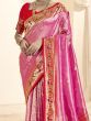 Fabulous Pink Zari Weaving Silk Engagement Wear Saree With Blouse