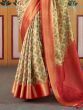 Enticing Cream Floral Printed Silk Function Wear Saree With Blouse