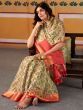 Enticing Cream Floral Printed Silk Function Wear Saree With Blouse