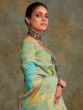 Charming Pista Green Digital Printed Silk Saree With Blouse