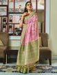 Alluring Light Pink Floral Printed Silk Events Wear Saree With Blouse