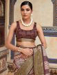 Stunning Brown Digital Printed Silk Festive Wear Saree With Blouse
