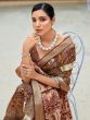 Amazing Brown Digital Printed Silk Events Wear Saree With Blouse