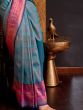 Stunning Sky-Blue Woven Silk Sangeet Wear Saree With Blouse
