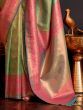 Attractive Green & Pink Woven Silk Events Wear Saree With Blouse
