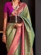 Attractive Green & Pink Woven Silk Events Wear Saree With Blouse