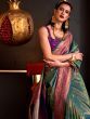 Sweet Green & Purple Woven Silk Party Wear Saree With Blouse