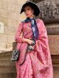 Charming Pink Floral Woven Organza Wedding Saree With Blouse