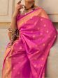 Stunning Pink Zari Weaving Silk Wedding Wear Saree With Blouse