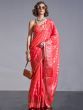 Lovely Coral Red Zari Weaving Silk Function Wear Saree With Blouse