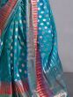 Magnetic Sky-Blue Zari Weaving Silk Festive Wear Saree With Blouse