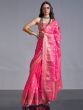 Pretty Pink Zari Weaving Silk Wedding Wear Saree With Blouse