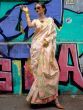 Beautiful Cream Floral Printed Silk Festive Wear Saree With Blouse