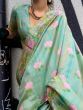 Appealing Sea-Green Floral Printed Silk Wedding Wear Saree
