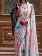 Charming Grey Digital Printed Satin Ocassion Wear Saree With Blouse