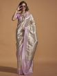 Unexpected Silver & Lilac Zari Weaving Silk Saree With Blouse