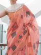Stunning Peach Zari Work Tissue Events Wear Saree With Blouse