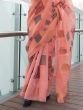 Stunning Peach Zari Work Tissue Events Wear Saree With Blouse