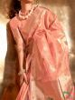 Lovable Peach Handwoven Tissue Fabric Party Wear Saree