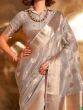 Fetching Grey Handwoven Tissue Silk Wedding Wear Saree